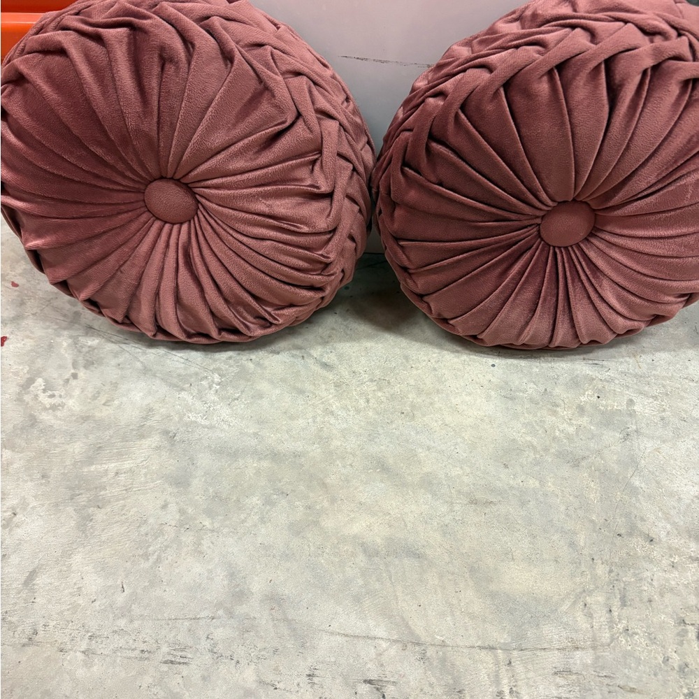 Set of Two Mauve Round Throw Pillows